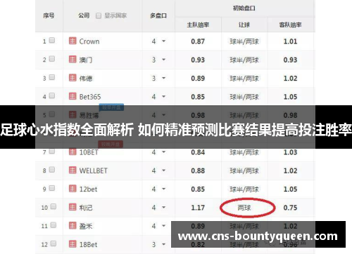 足球心水指数全面解析 如何精准预测比赛结果提高投注胜率