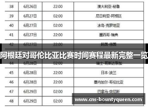 阿根廷对哥伦比亚比赛时间赛程最新完整一览