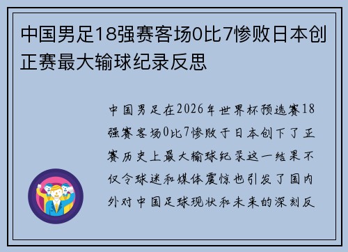 中国男足18强赛客场0比7惨败日本创正赛最大输球纪录反思 中国男足18强赛客场0比7惨败日本创正赛最大输球纪录反思